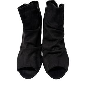 City Classified Women’s Open Toe Faux Suede Black Ankle Boots Women’s 10 Wedge